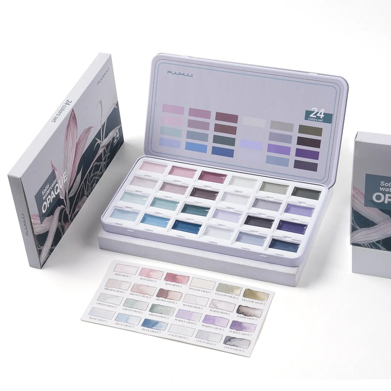 Fuumuui Creamora 24-colour opaque semi-solid watercolour paint set.